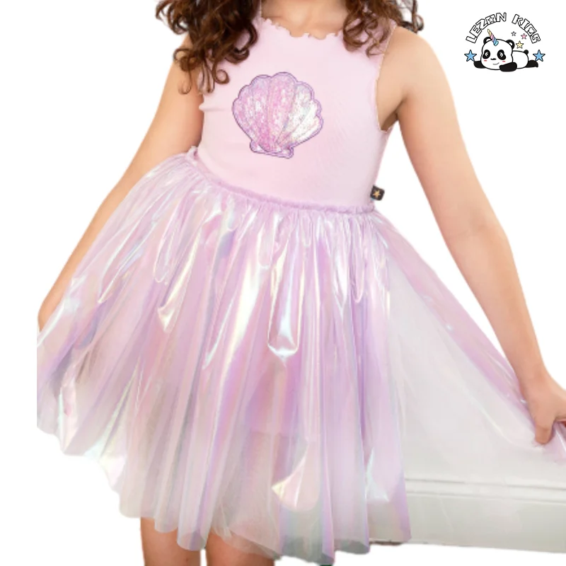 LEZONKIDS - Girls Summer Sleeveless Metallic Tulle Dress Girls Tulle Dress